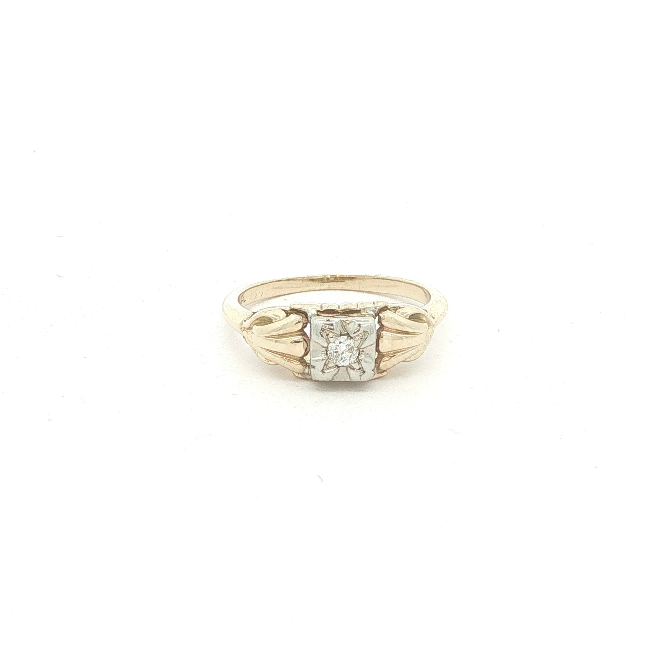 1950s Estate 14K Yellow Gold Natural Diamond Vintage Ring Size 5