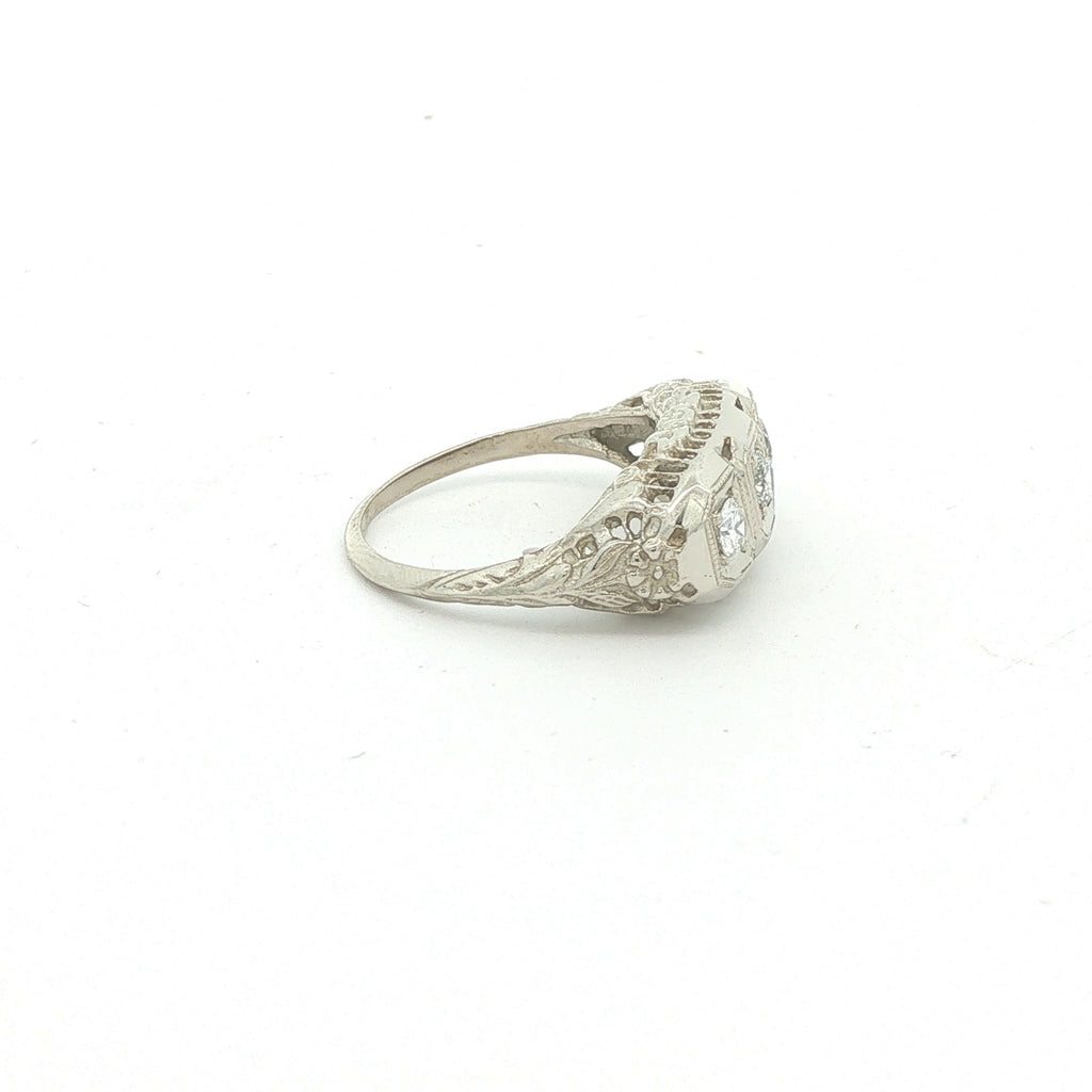 Estate Vintage Approx. 1/2 CTW Natural Diamond Three-Stone Filigree Ring