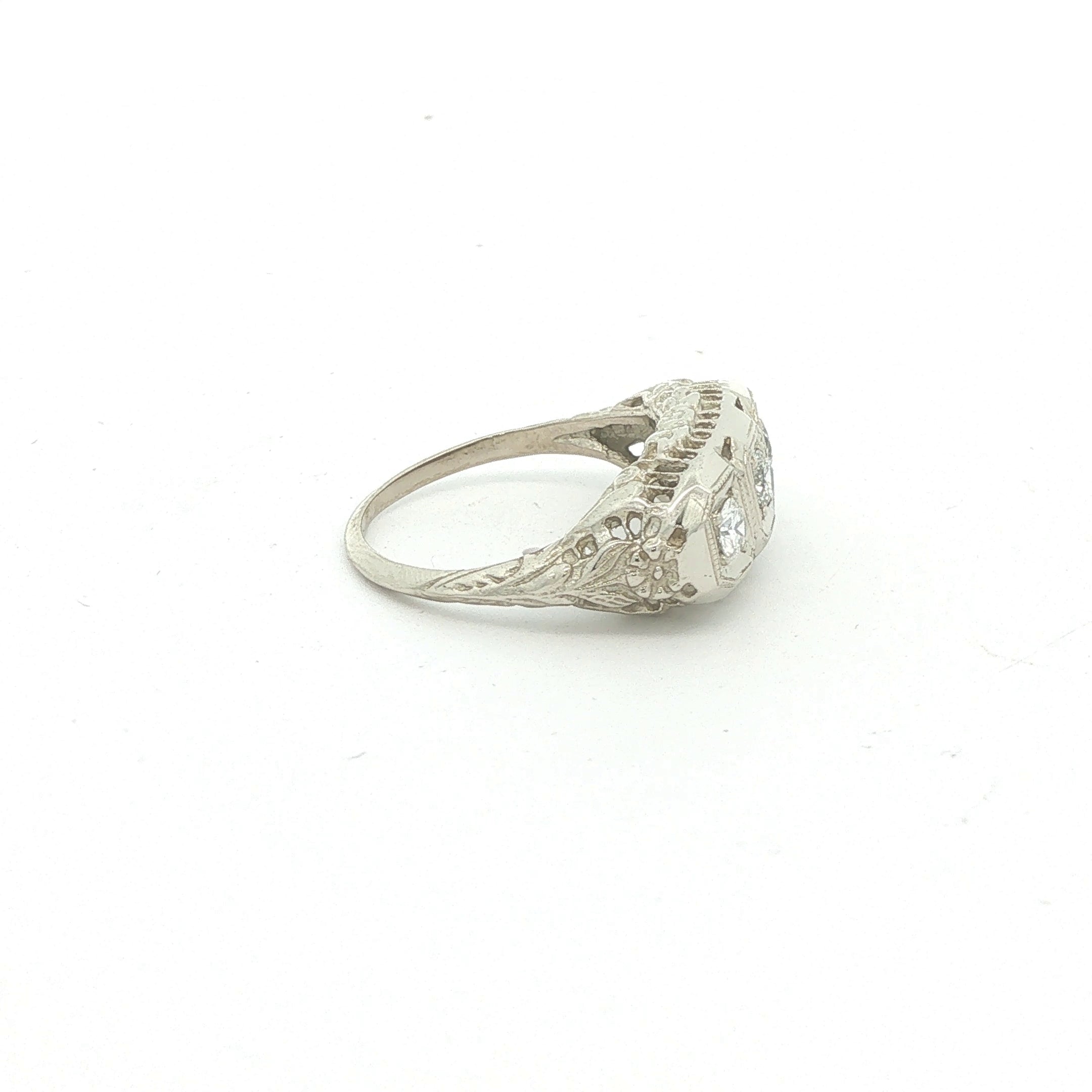 Estate Vintage Approx. 1/2 CTW Natural Diamond Three-Stone Filigree Ring