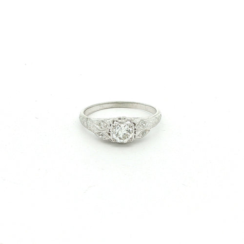 Estate 18K White Gold Vintage c. 1920s Approx. .38 CTW Diamond Filigree Ring Size 6