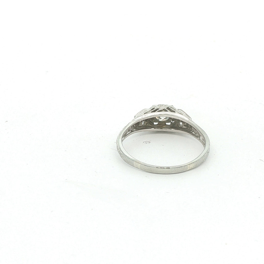 Estate 18K White Gold Vintage c. 1920s Approx. .38 CTW Diamond Filigree Ring Size 6