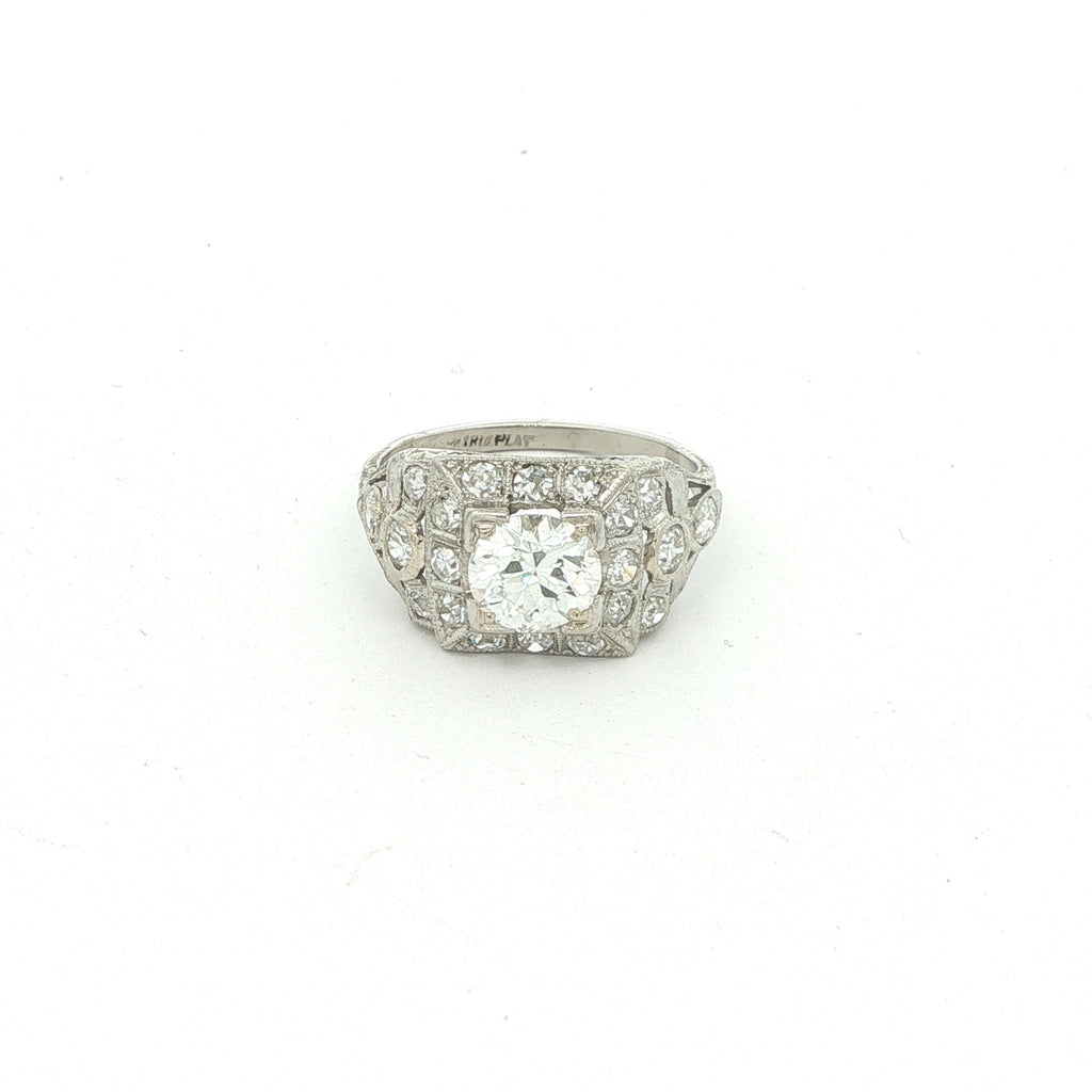 Estate Vintage Platinum Natural Diamond Ring 1.50 CTW Art Deco Cocktail Ring Size 5.75