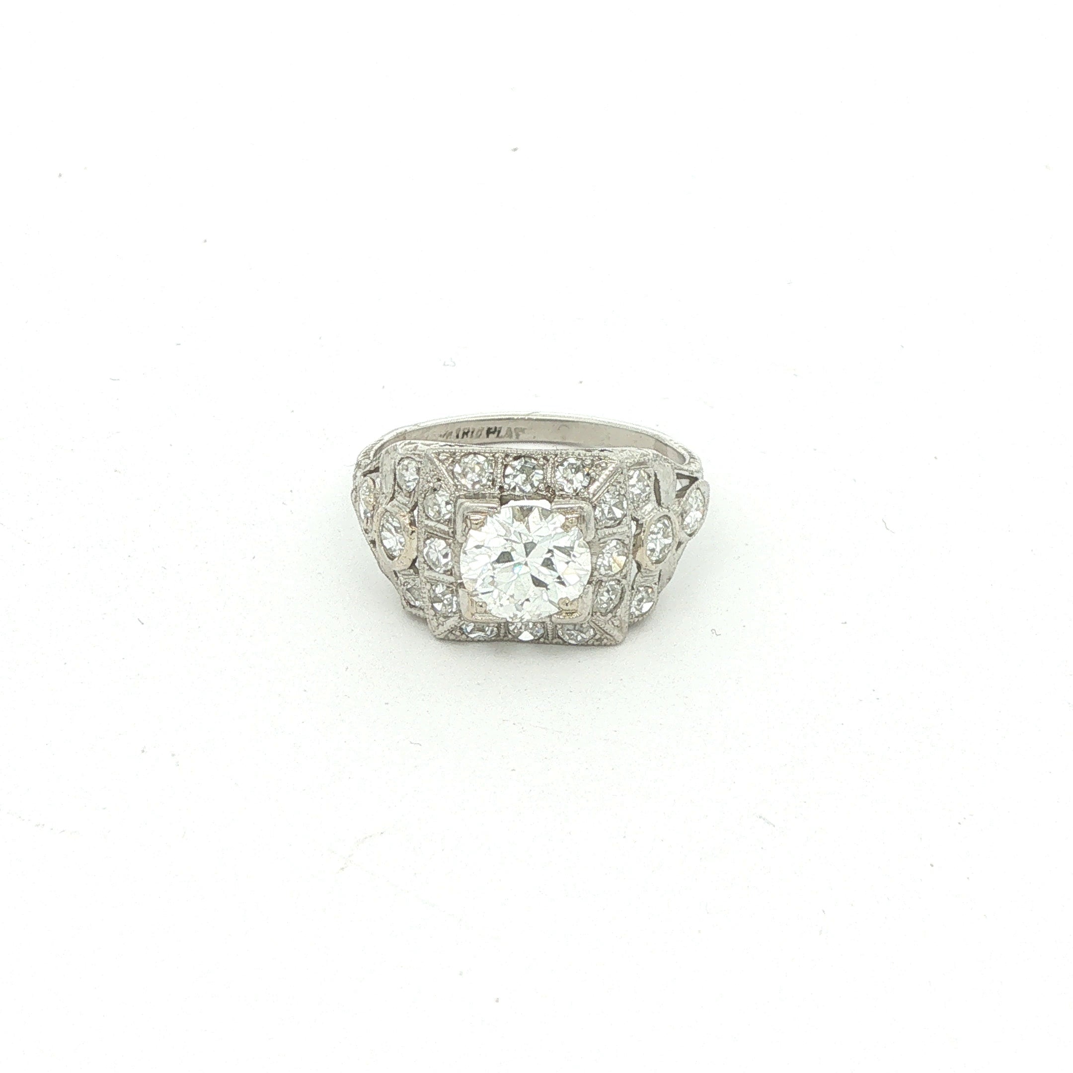 Estate Vintage Platinum Natural Diamond Ring 1.50 CTW Art Deco Cocktail Ring Size 5.75