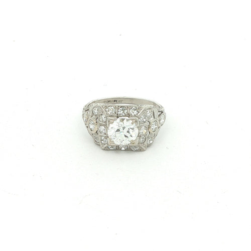 Estate Vintage Platinum Natural Diamond Ring 1.50 CTW Art Deco Cocktail Ring Size 5.75