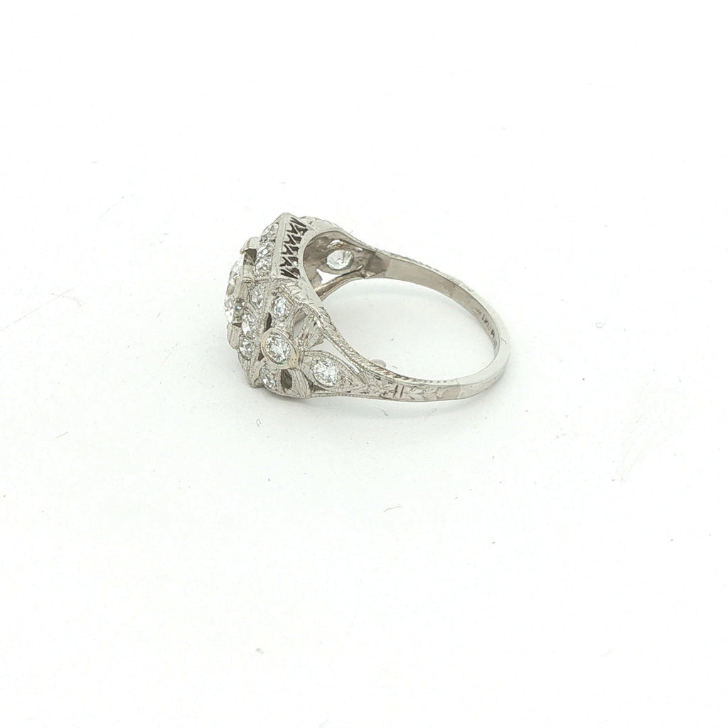 Estate Vintage Platinum Natural Diamond Ring 1.50 CTW Art Deco Cocktail Ring Size 5.75