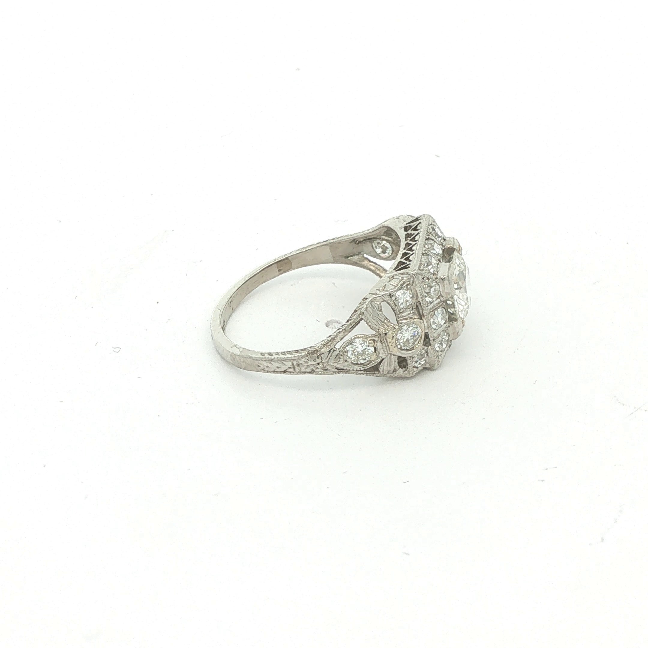 Estate Vintage Platinum Natural Diamond Ring 1.50 CTW Art Deco Cocktail Ring Size 5.75