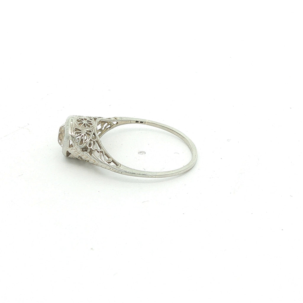 Estate c. 1920s–1930s 18K White Gold Clear Sapphire Filigree Ring Size 9.5