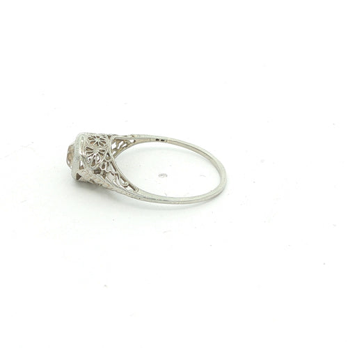 Estate c. 1920s–1930s 18K White Gold Clear Sapphire Filigree Ring Size 9.5