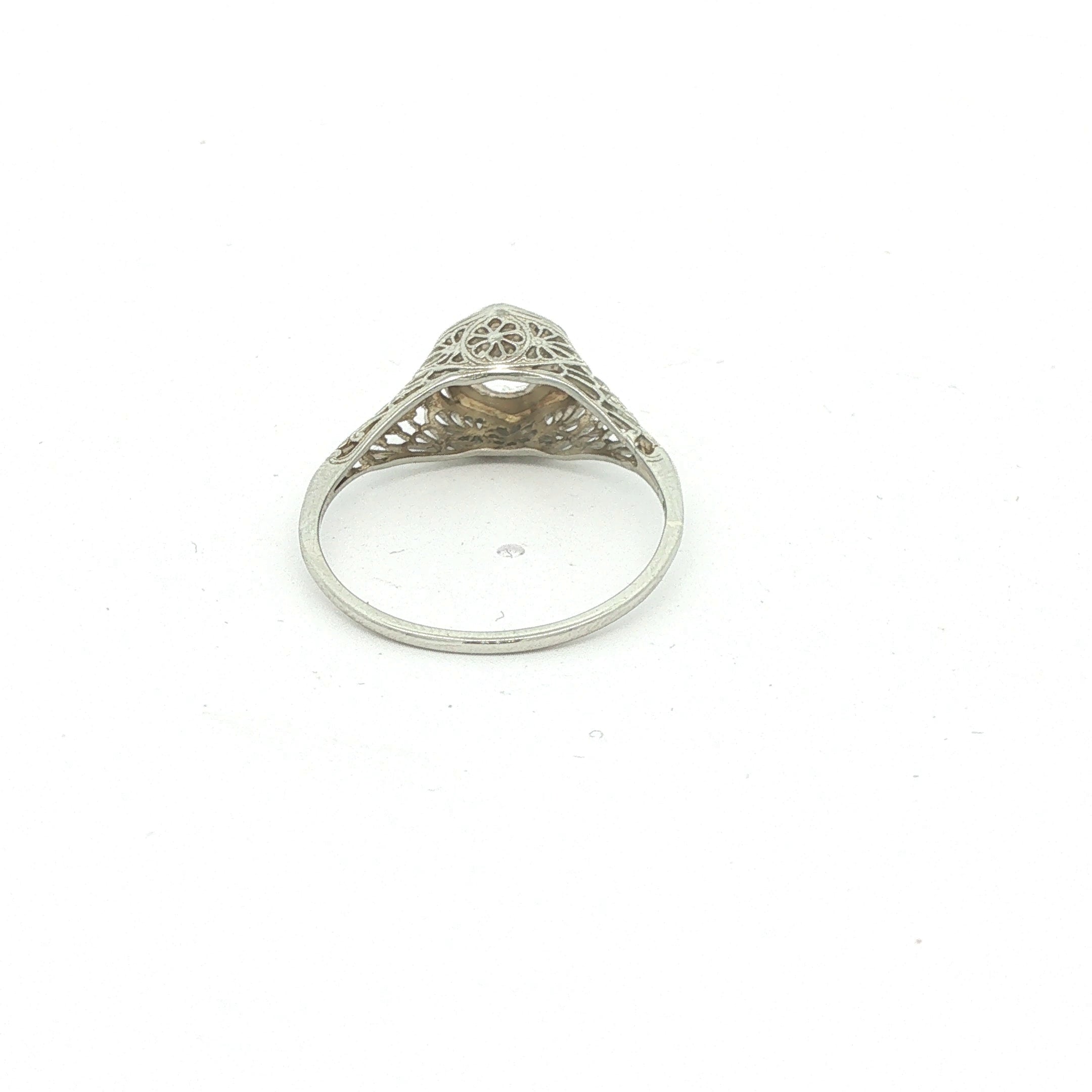 Estate c. 1920s–1930s 18K White Gold Clear Sapphire Filigree Ring Size 9.5