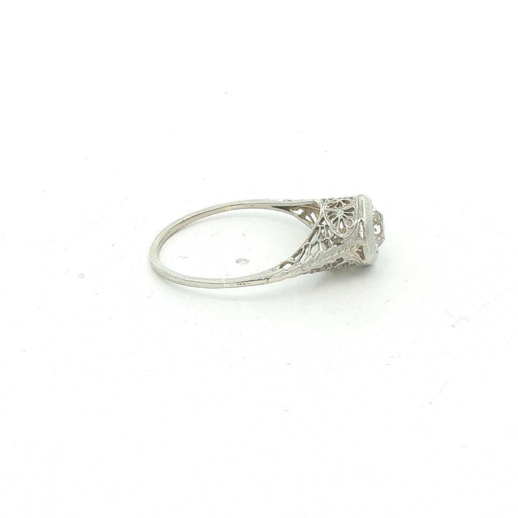 Estate c. 1920s–1930s 18K White Gold Clear Sapphire Filigree Ring Size 9.5