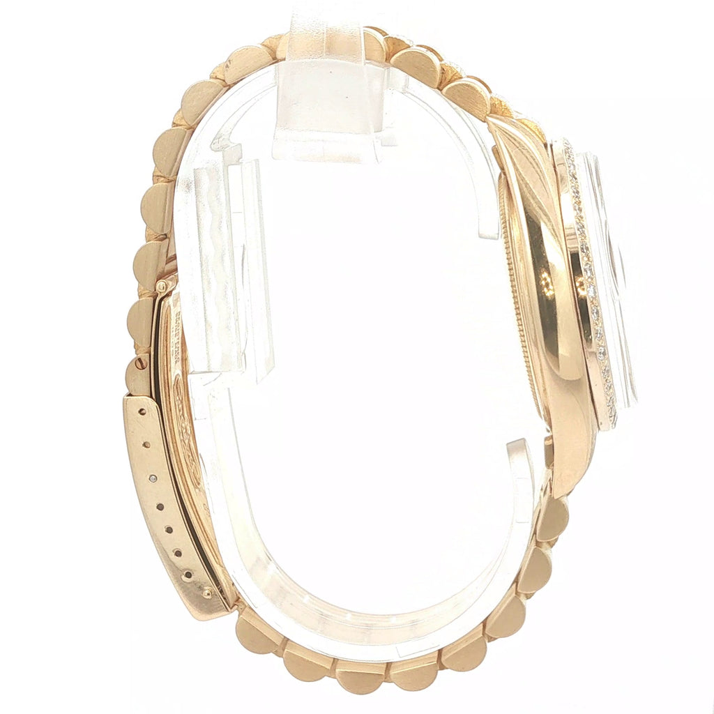 1970s Estate Rolex Day-Date President Ref. 1803 18K Yellow Gold Natural Diamond Bezel Diamond Dial Watch