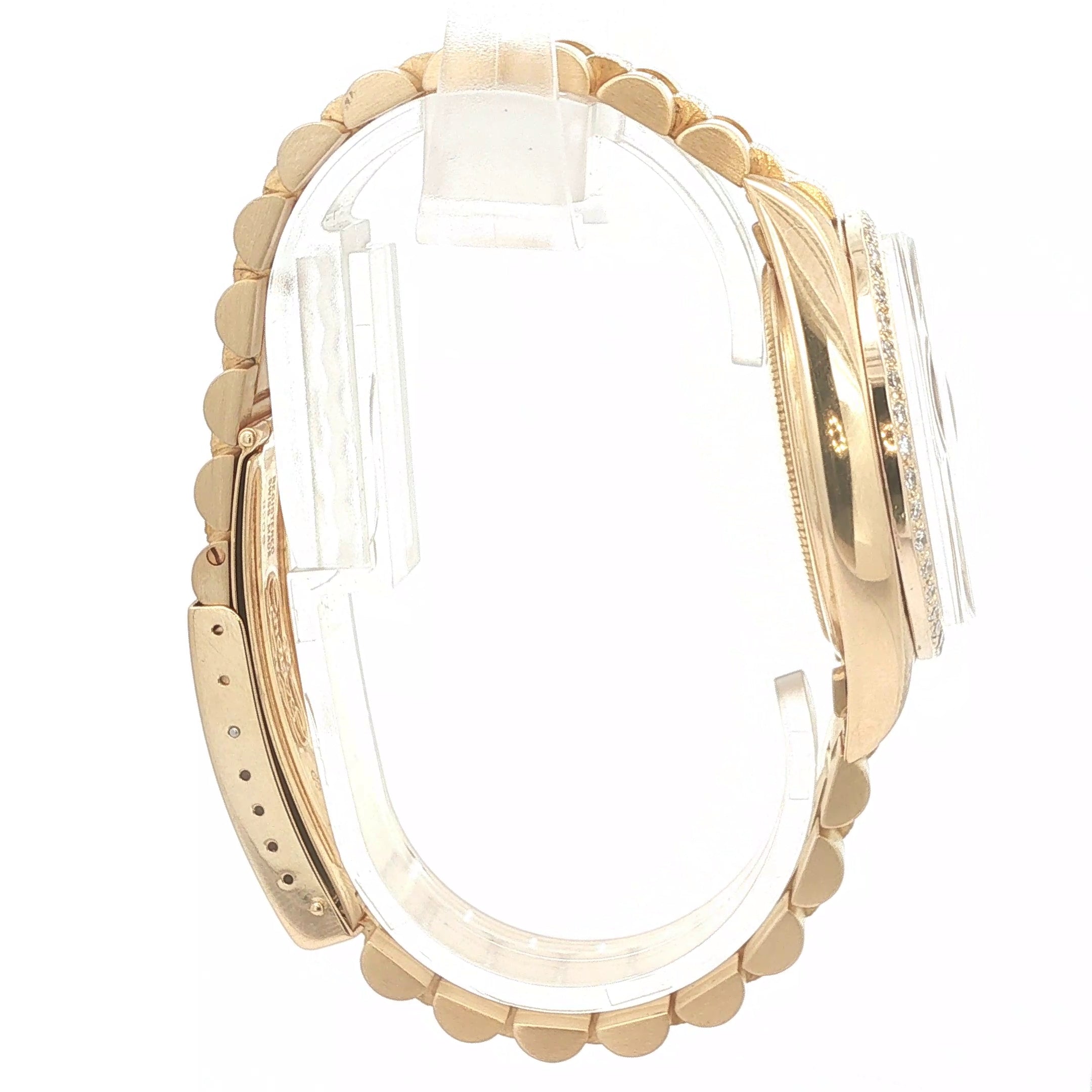 1970s Estate Rolex Day-Date President Ref. 1803 18K Yellow Gold Natural Diamond Bezel Diamond Dial Watch