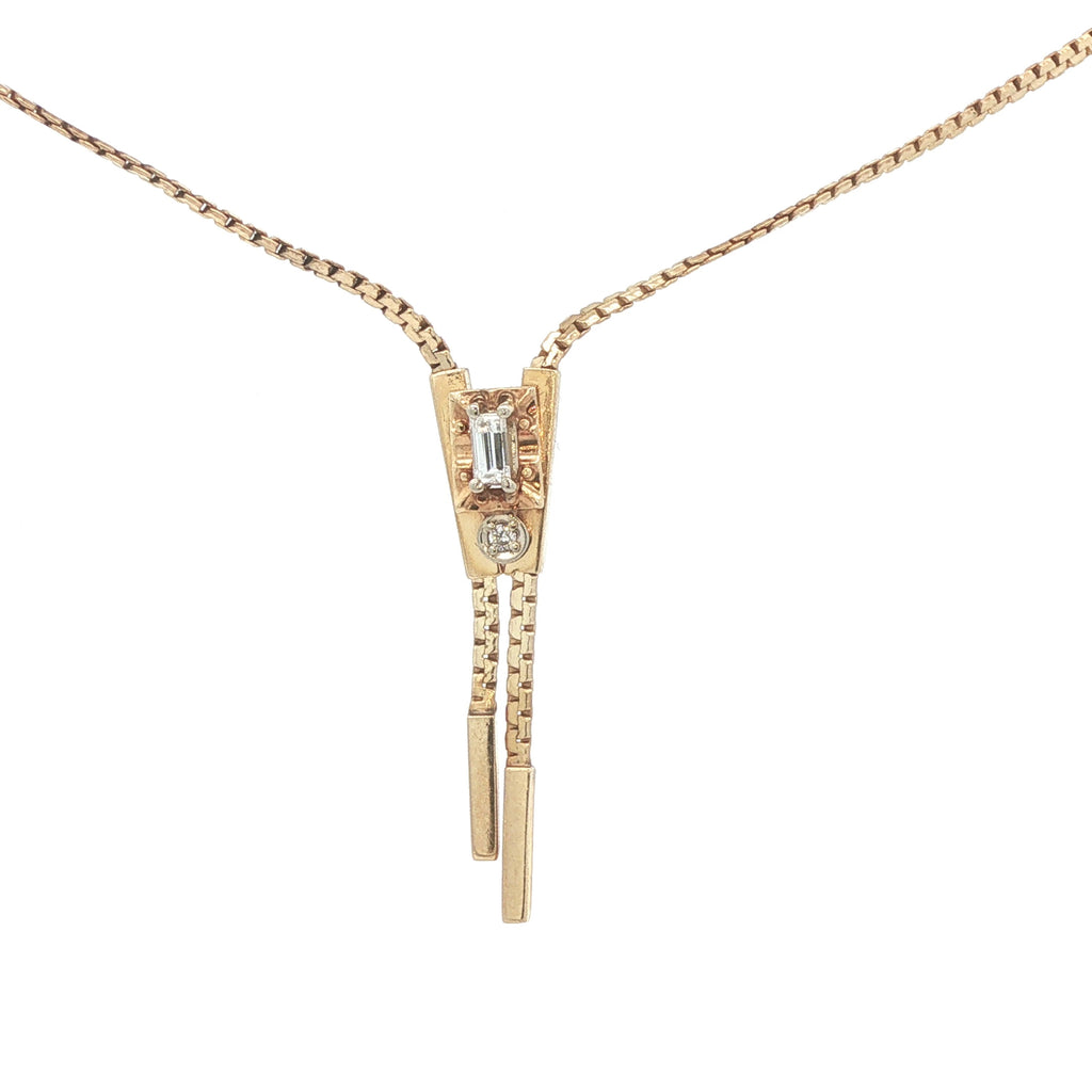 Estate 14K Yellow Gold Natural Diamond Adjustable Lariat Necklace 17 Inches c. 1980s–2000s