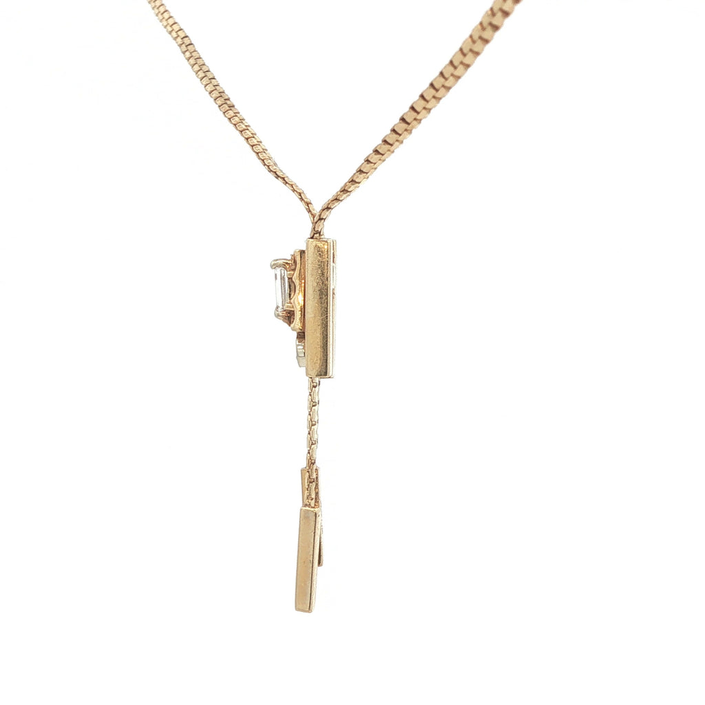 Estate 14K Yellow Gold Natural Diamond Adjustable Lariat Necklace 17 Inches c. 1980s–2000s