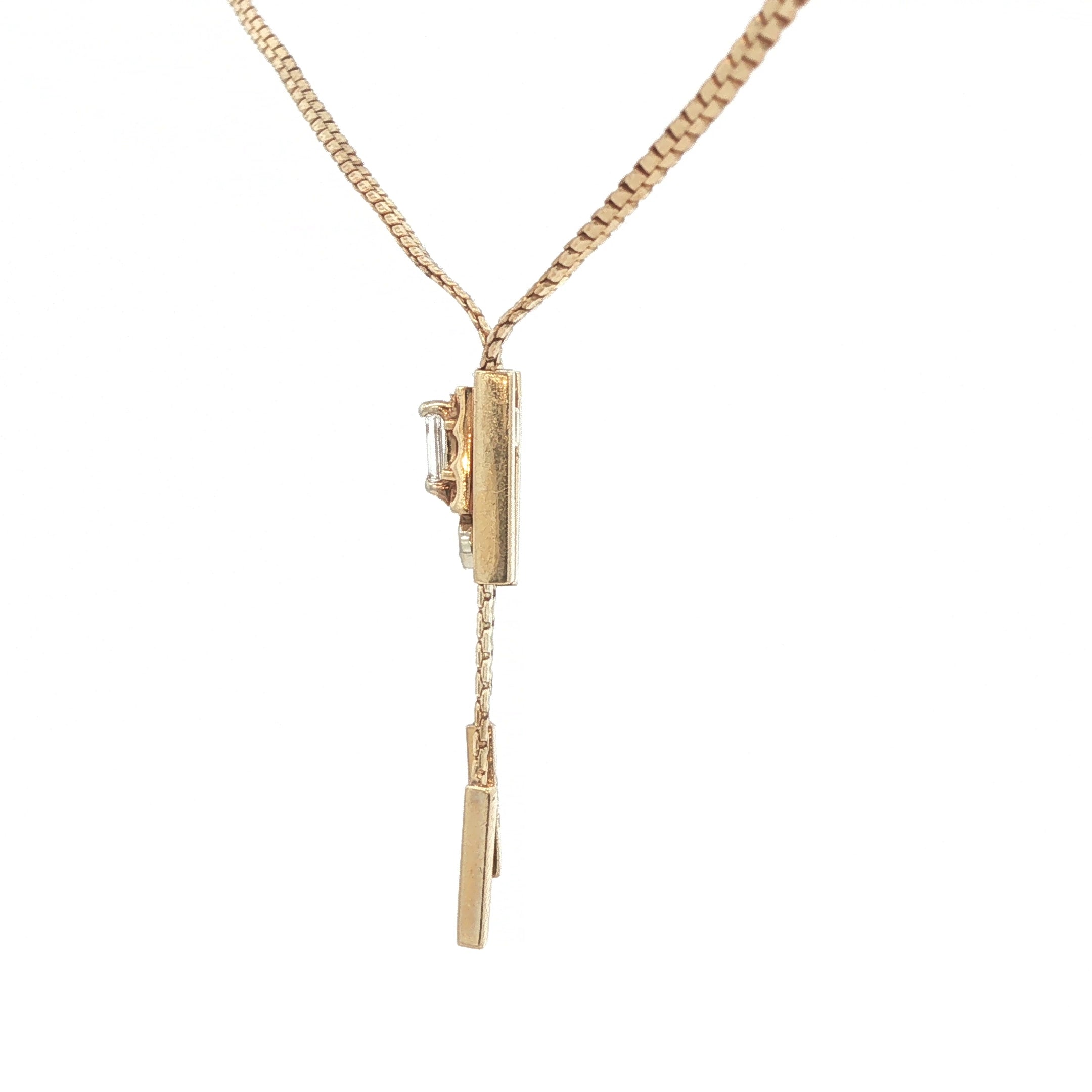 Estate 14K Yellow Gold Natural Diamond Adjustable Lariat Necklace 17 Inches c. 1980s–2000s