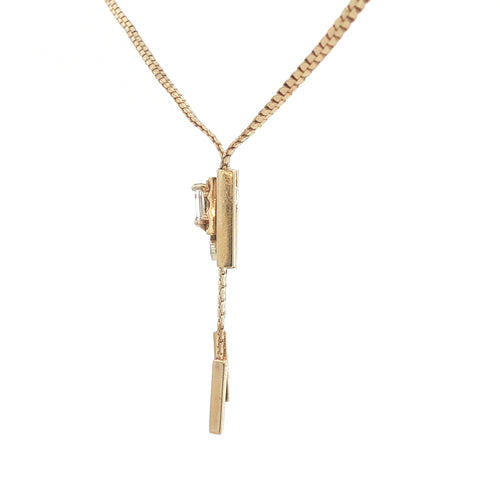 Estate 14K Yellow Gold Natural Diamond Adjustable Lariat Necklace 17 Inches c. 1980s–2000s