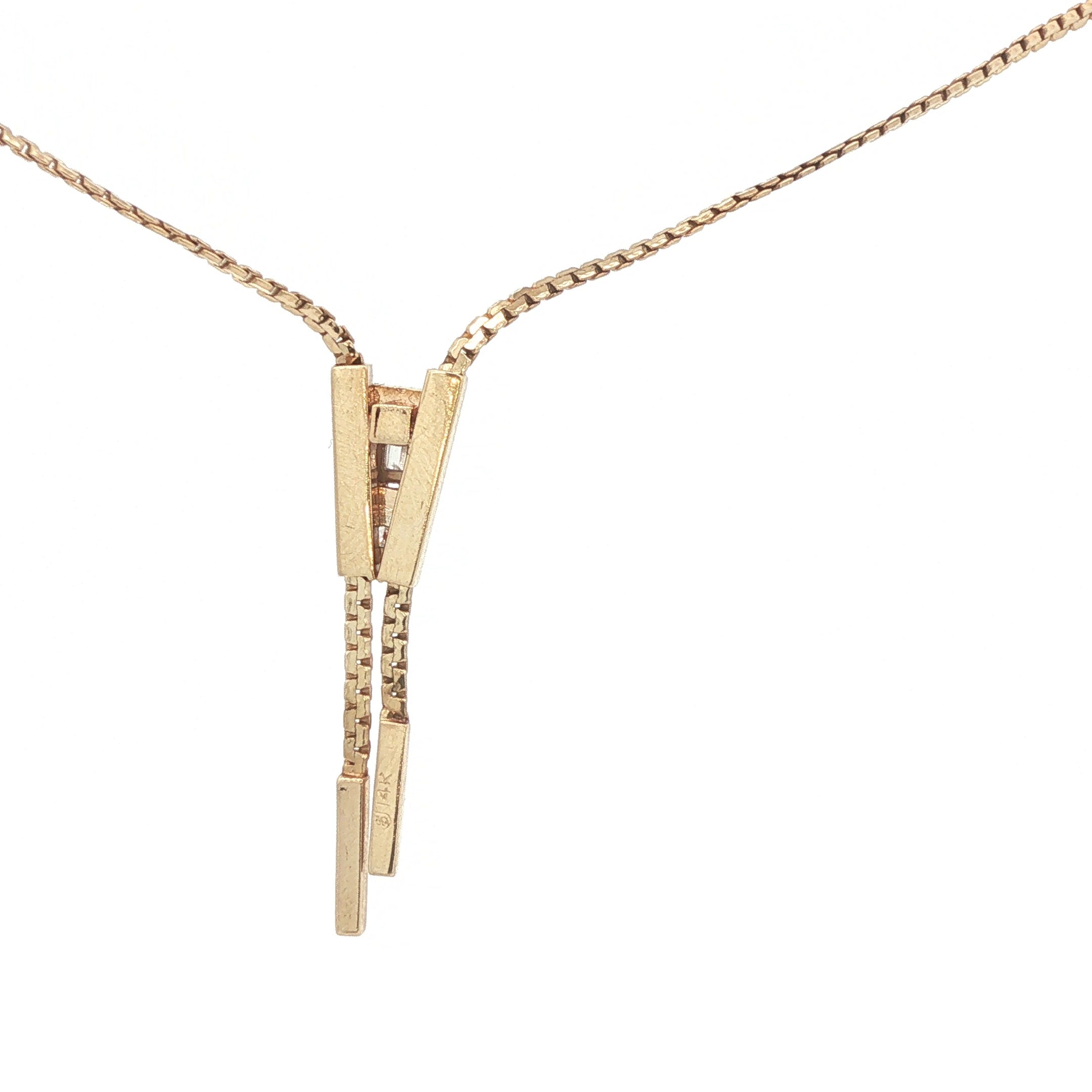 Estate 14K Yellow Gold Natural Diamond Adjustable Lariat Necklace 17 Inches c. 1980s–2000s