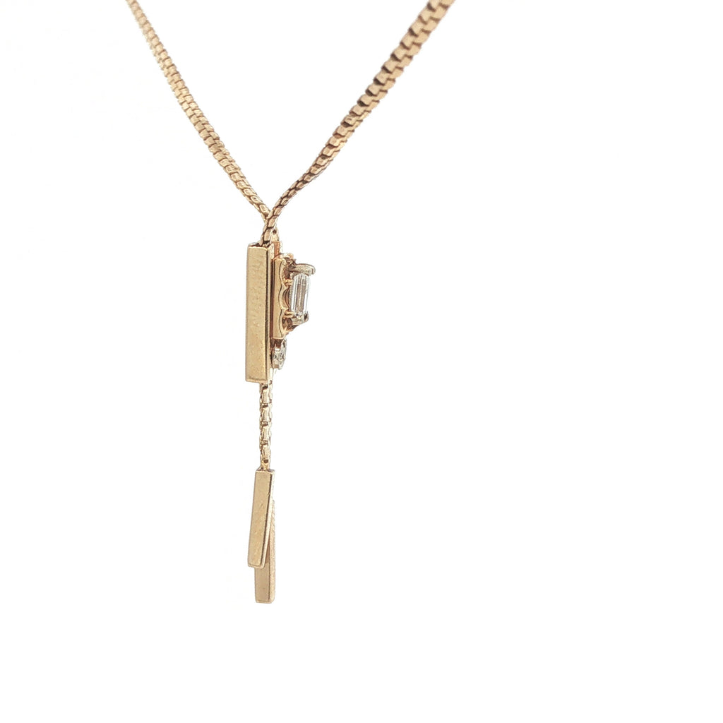 Estate 14K Yellow Gold Natural Diamond Adjustable Lariat Necklace 17 Inches c. 1980s–2000s