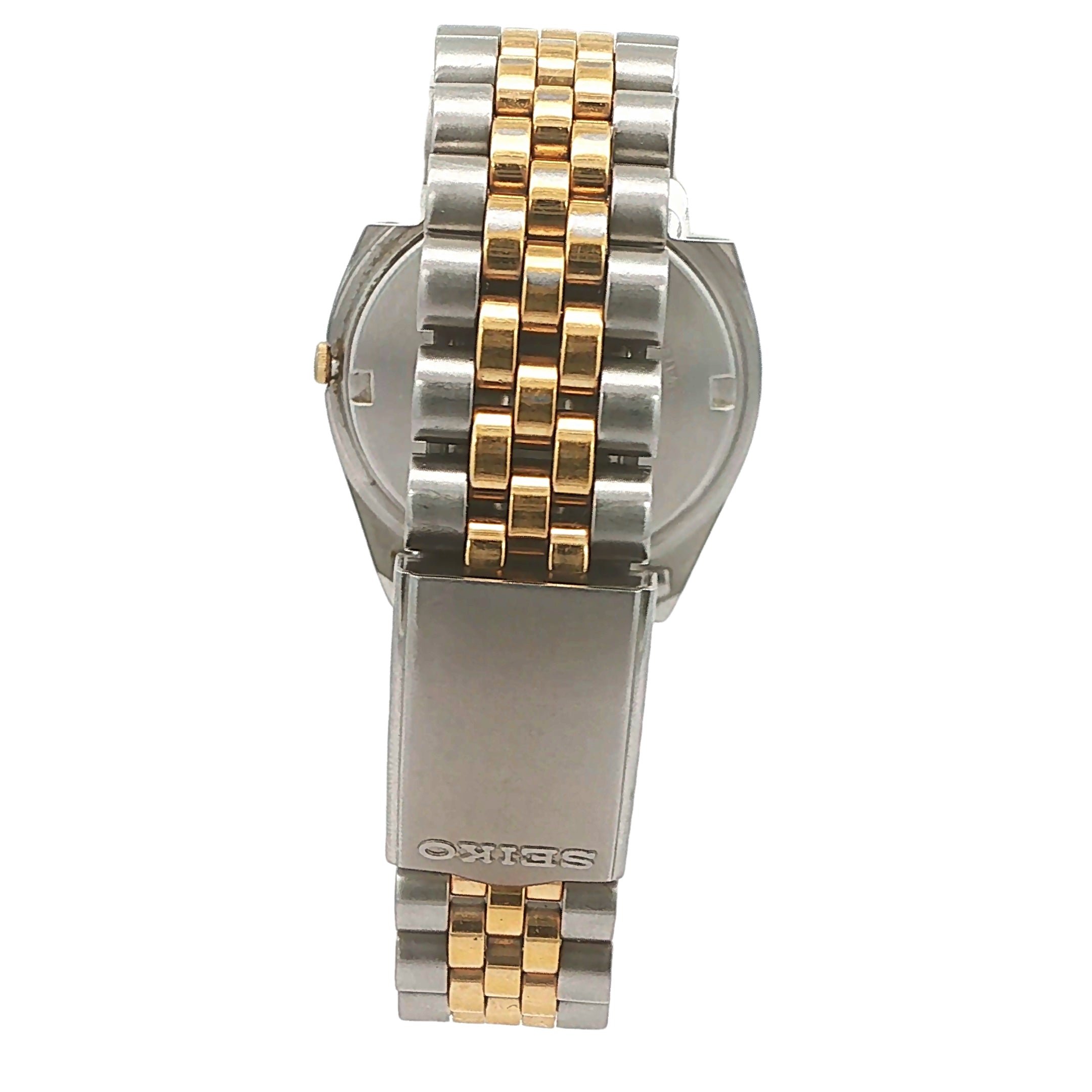 Estate Vintage Seiko Quartz Day-Date Watch 38mm Two-Tone Silver Dial Gold Bezel