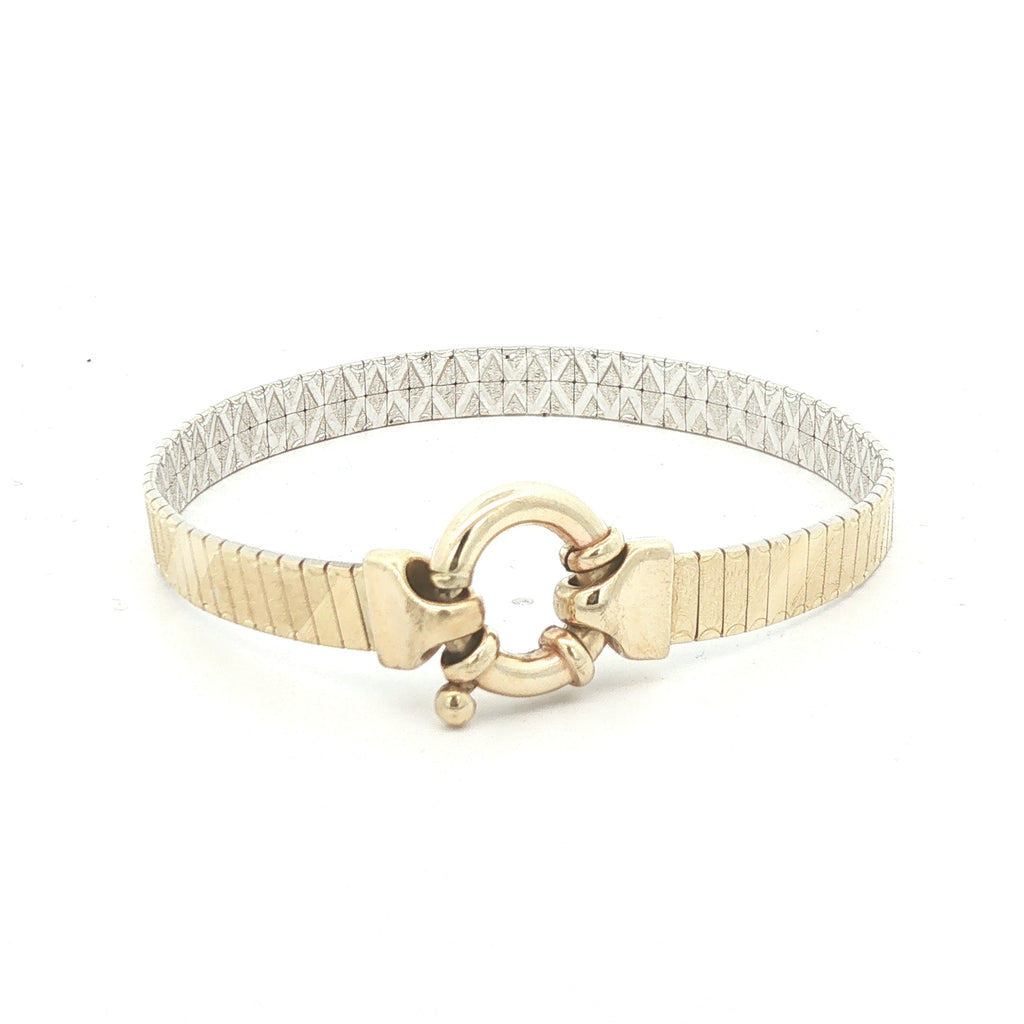 Estate c. 1950s–1960s 14K Two-Tone Gold Flexible Bangle Bracelet 7 Inch