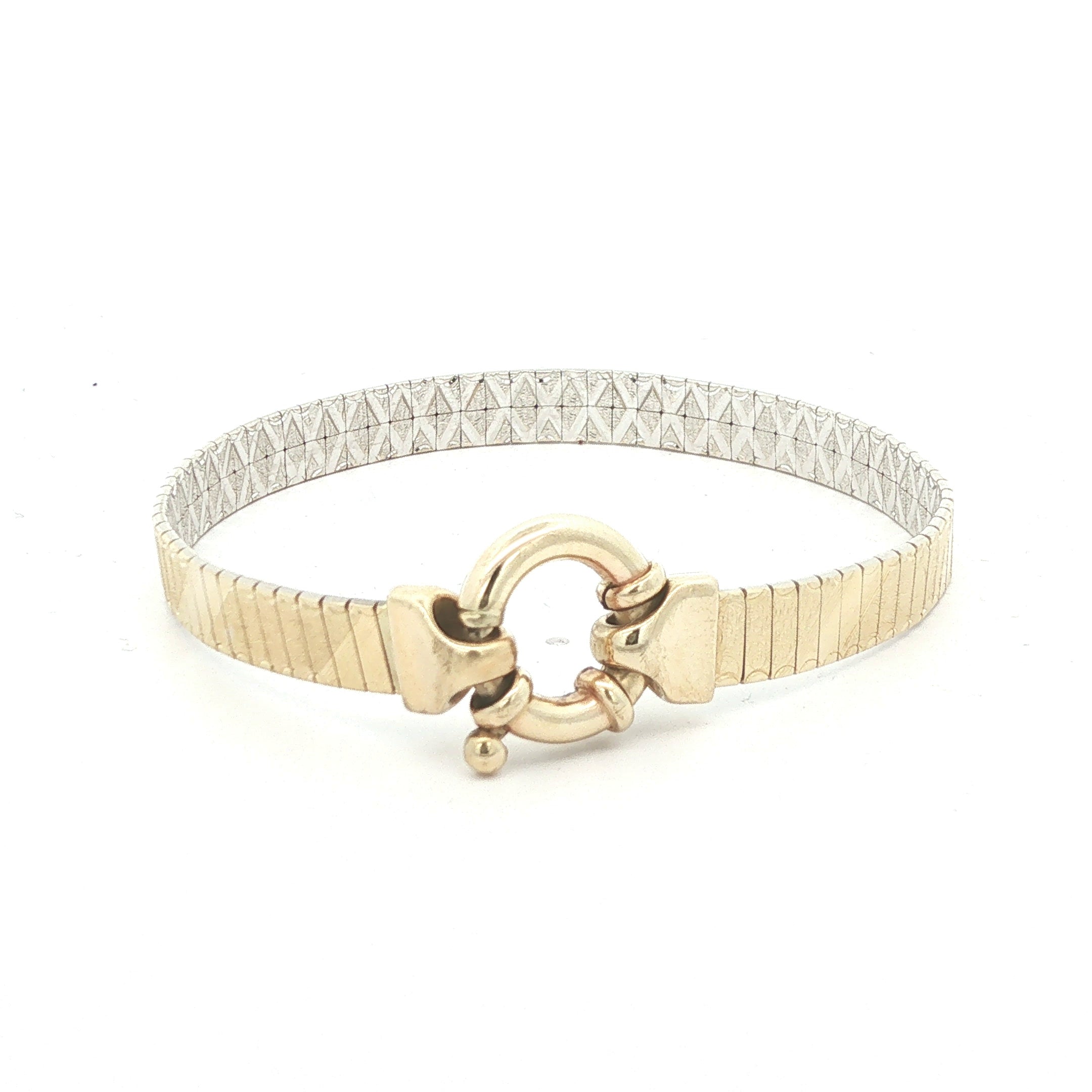 Estate c. 1950s–1960s 14K Two-Tone Gold Flexible Bangle Bracelet 7 Inch