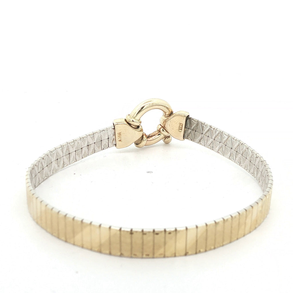 Estate c. 1950s–1960s 14K Two-Tone Gold Flexible Bangle Bracelet 7 Inch