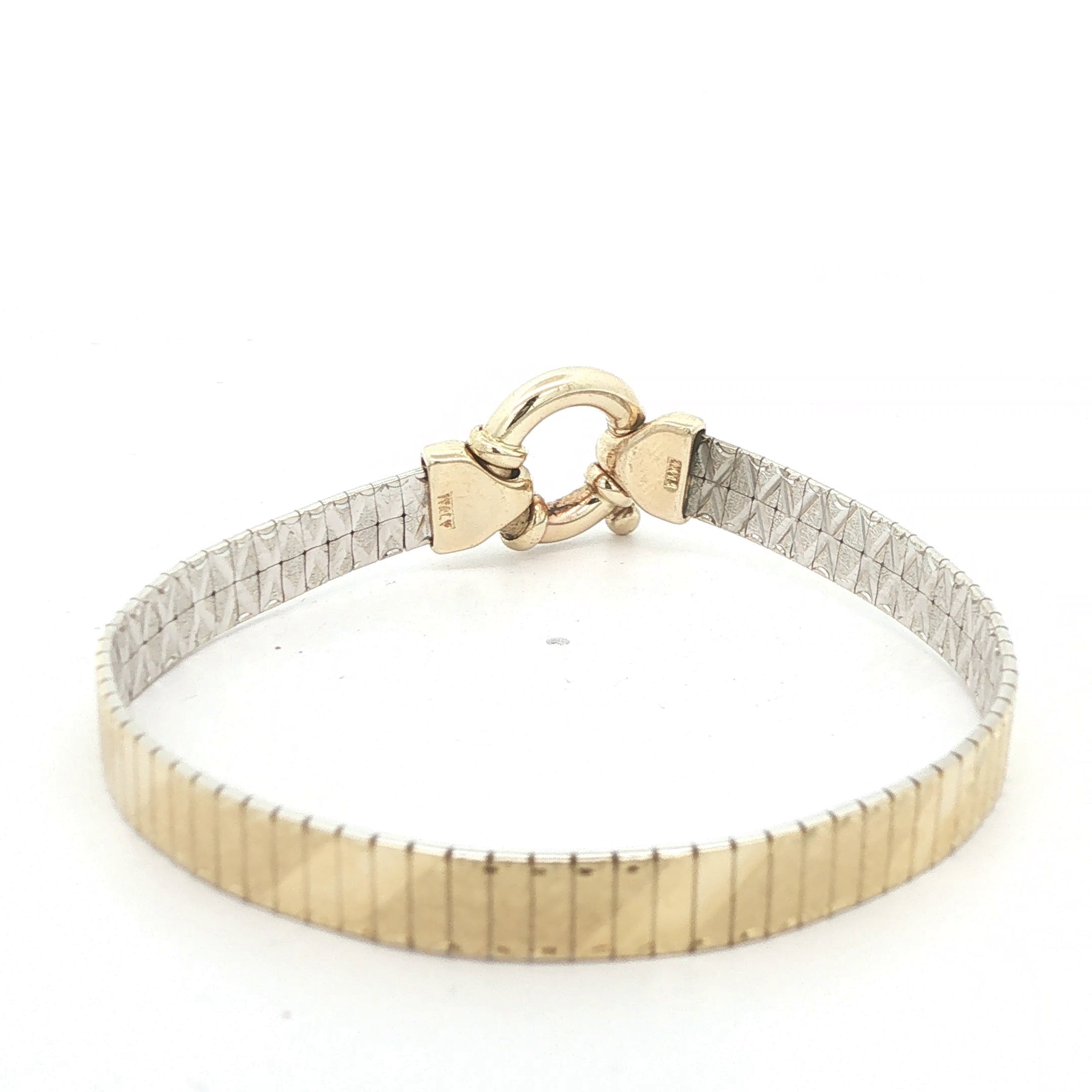 Estate c. 1950s–1960s 14K Two-Tone Gold Flexible Bangle Bracelet 7 Inch