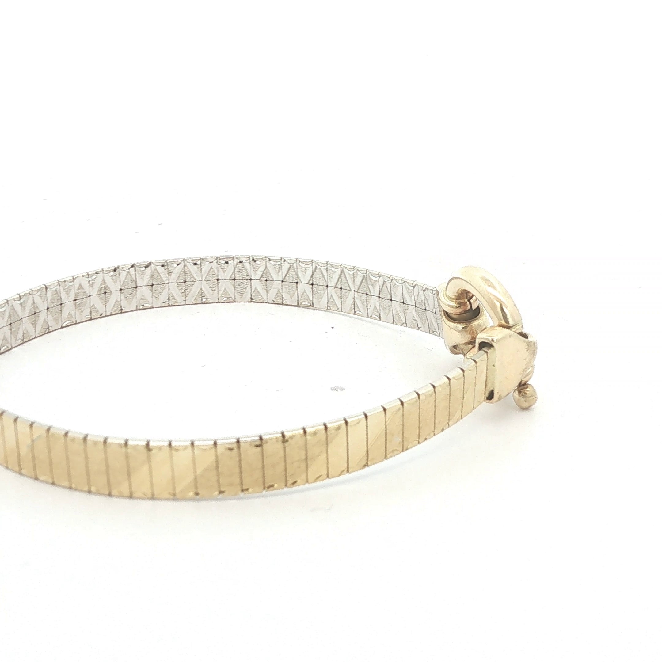 Estate c. 1950s–1960s 14K Two-Tone Gold Flexible Bangle Bracelet 7 Inch