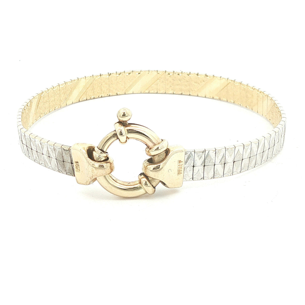Estate c. 1950s–1960s 14K Two-Tone Gold Flexible Bangle Bracelet 7 Inch