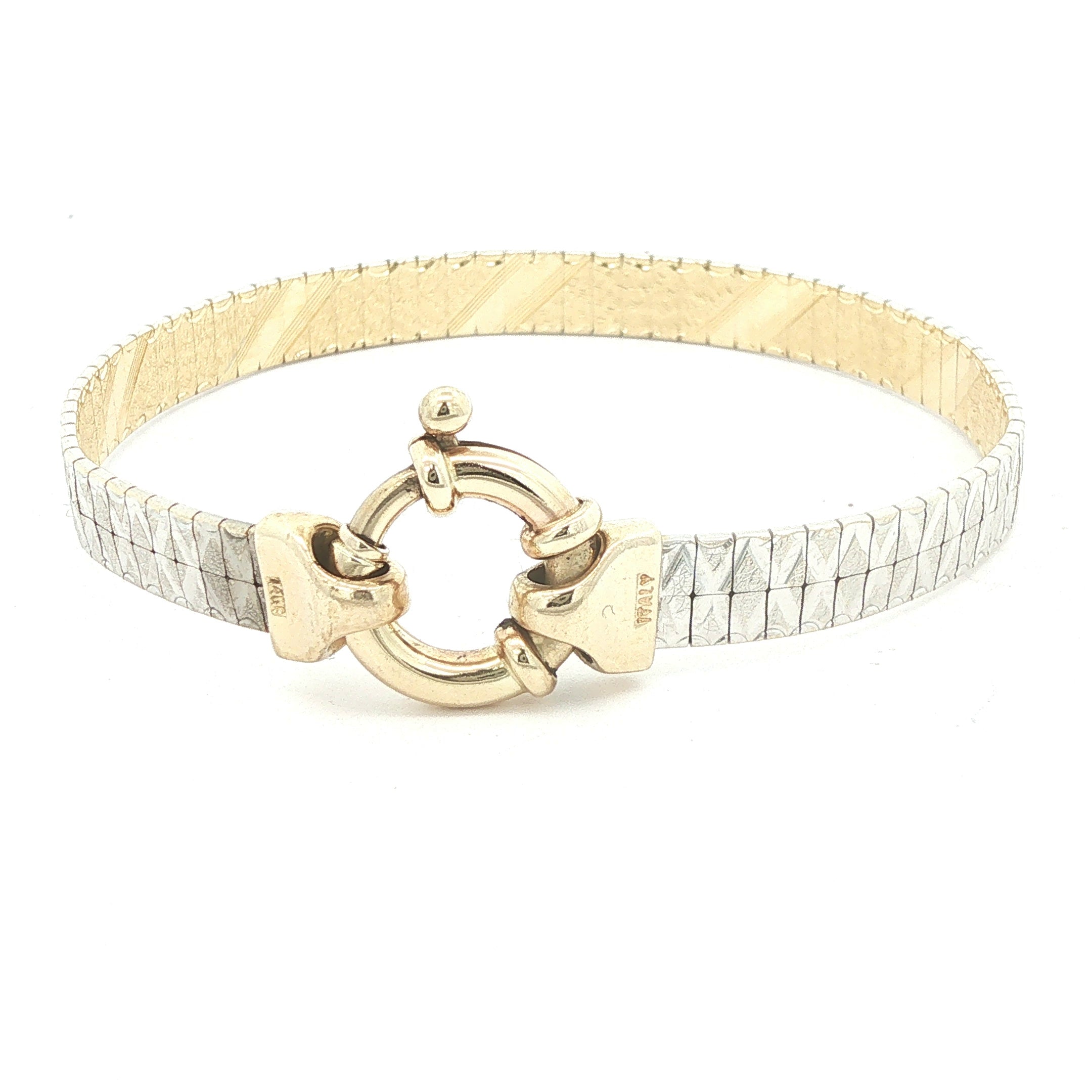 Estate c. 1950s–1960s 14K Two-Tone Gold Flexible Bangle Bracelet 7 Inch