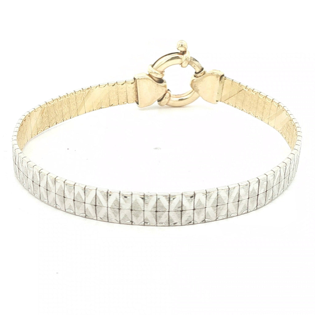 Estate c. 1950s–1960s 14K Two-Tone Gold Flexible Bangle Bracelet 7 Inch