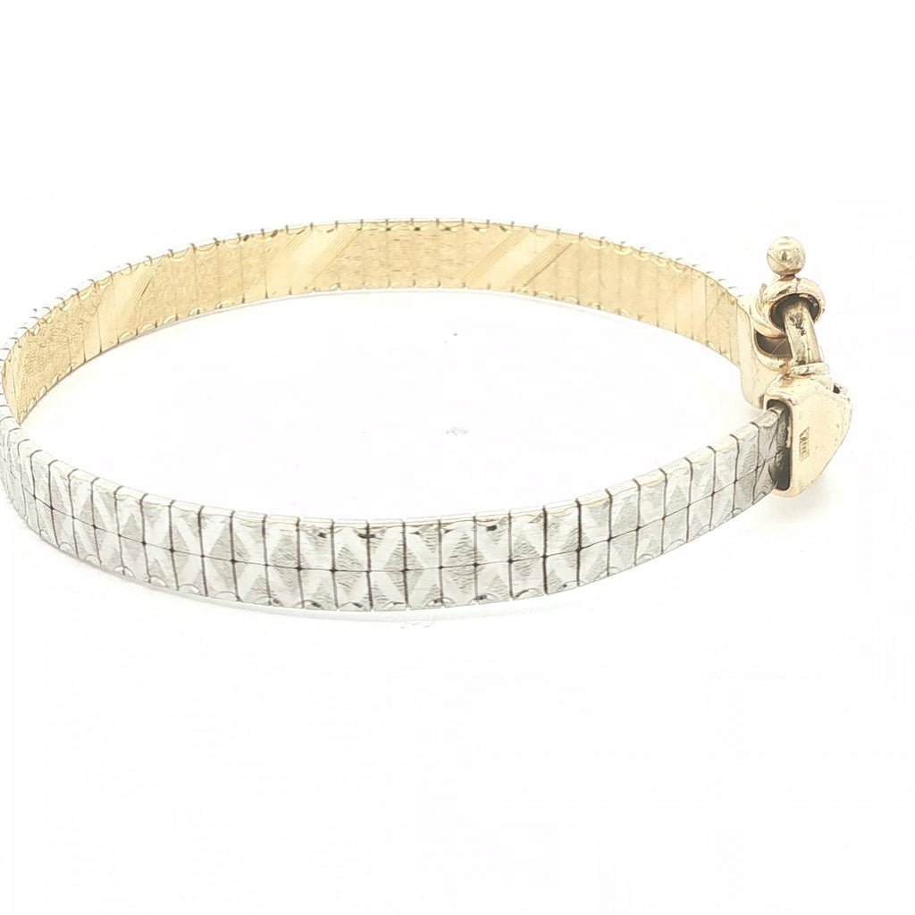 Estate c. 1950s–1960s 14K Two-Tone Gold Flexible Bangle Bracelet 7 Inch