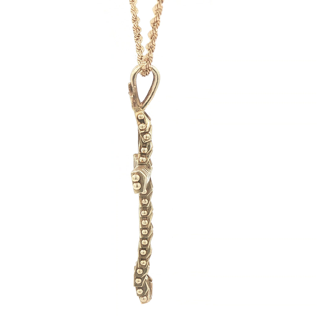 Estate 14K Yellow Gold c. 1970s–1980s Textured Cross Pendant 39mm Vintage Religious Charm