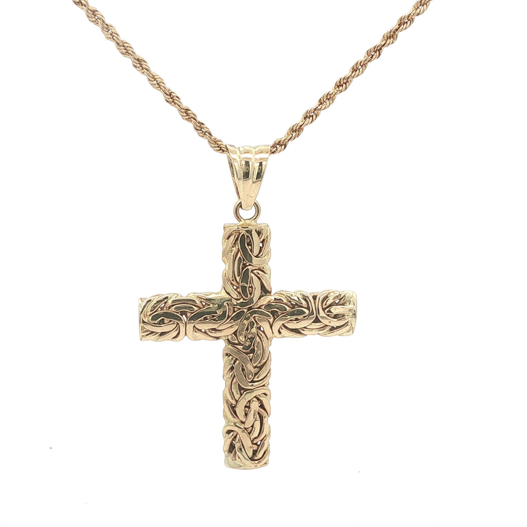 Estate 14K Two-Tone Gold Vintage Openwork Cross Pendant c. 1980s Yellow & White Gold 39mm