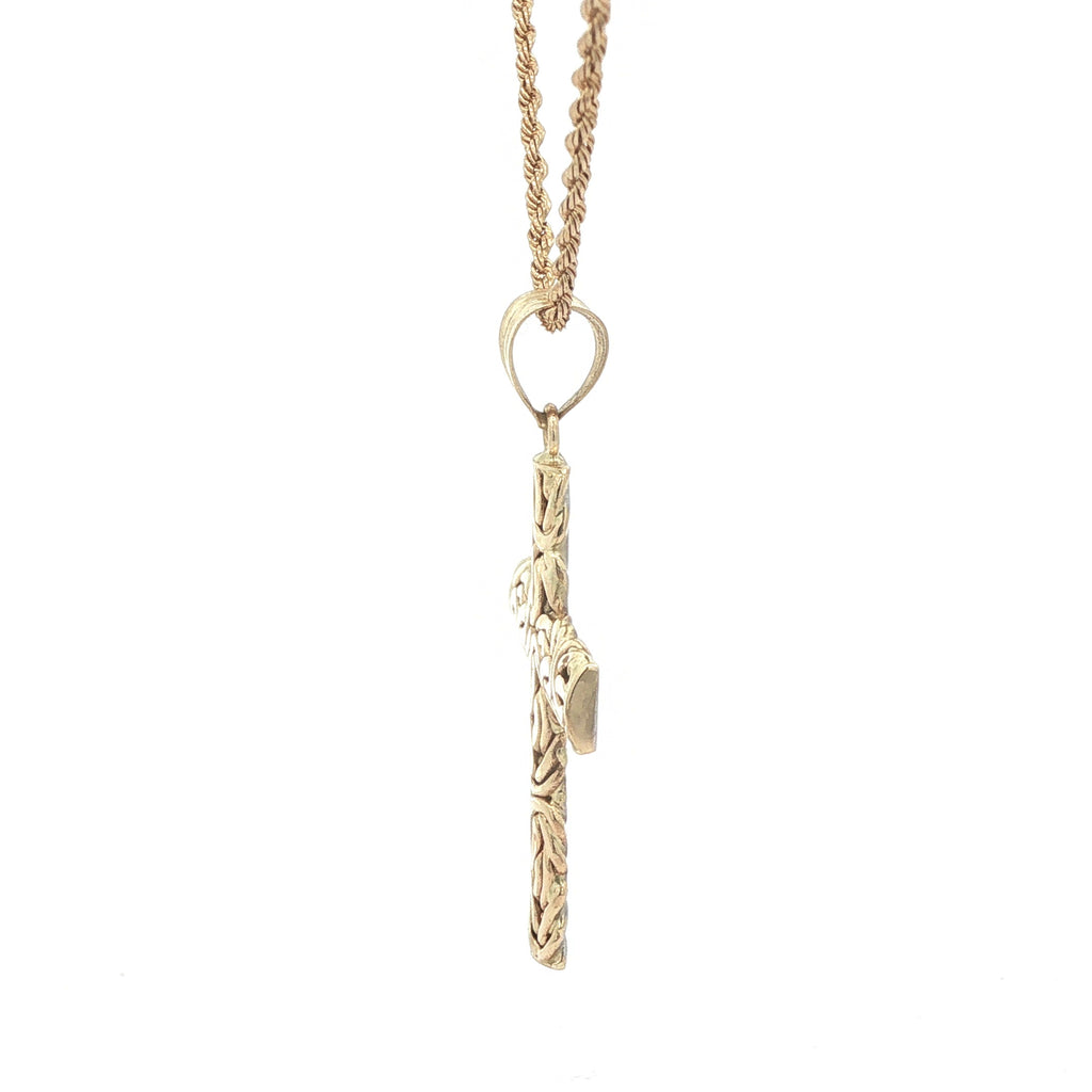 Estate 14K Two-Tone Gold Vintage Openwork Cross Pendant c. 1980s Yellow & White Gold 39mm