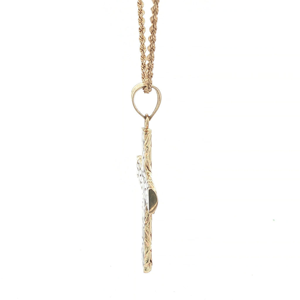 Estate 14K Two-Tone Gold Vintage Openwork Cross Pendant c. 1980s Yellow & White Gold 39mm