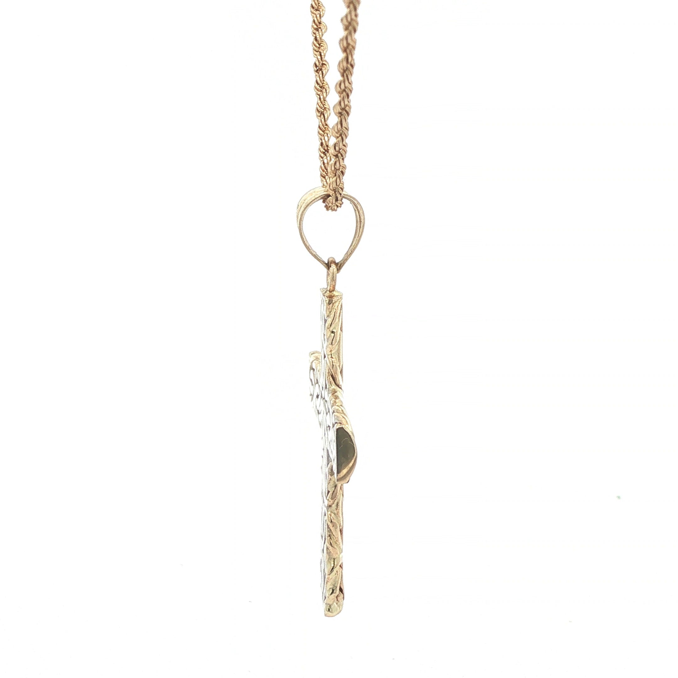 Estate 14K Two-Tone Gold Vintage Openwork Cross Pendant c. 1980s Yellow & White Gold 39mm