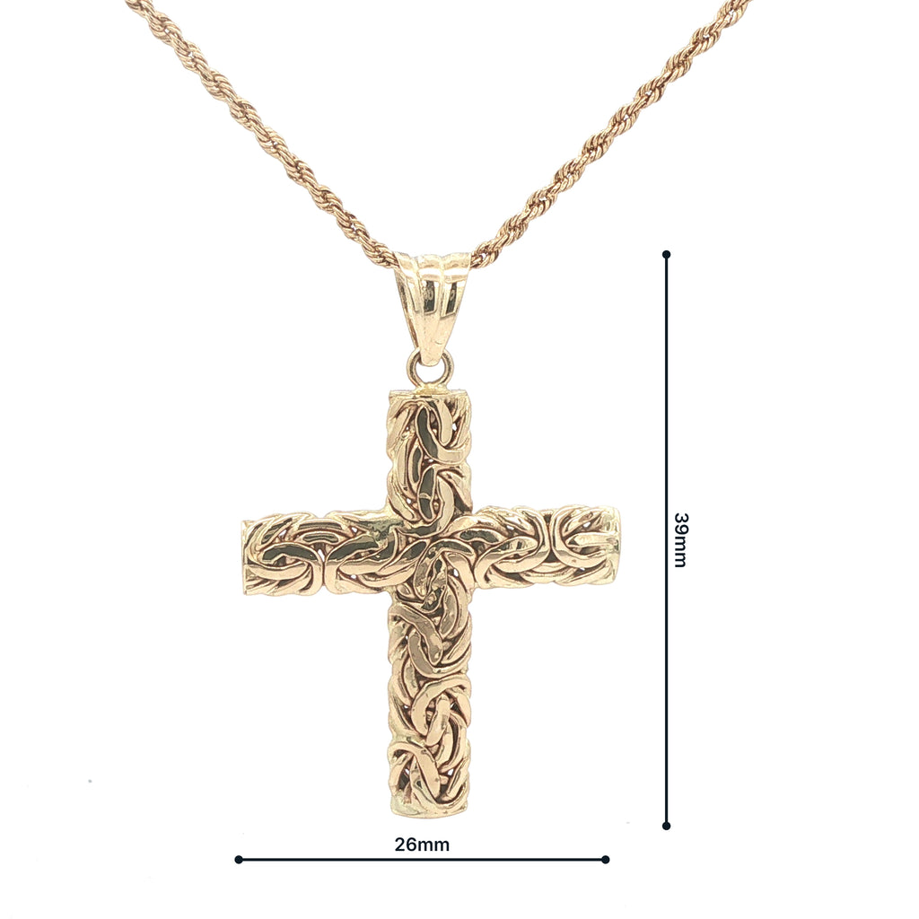 Estate 14K Two-Tone Gold Vintage Openwork Cross Pendant c. 1980s Yellow & White Gold 39mm