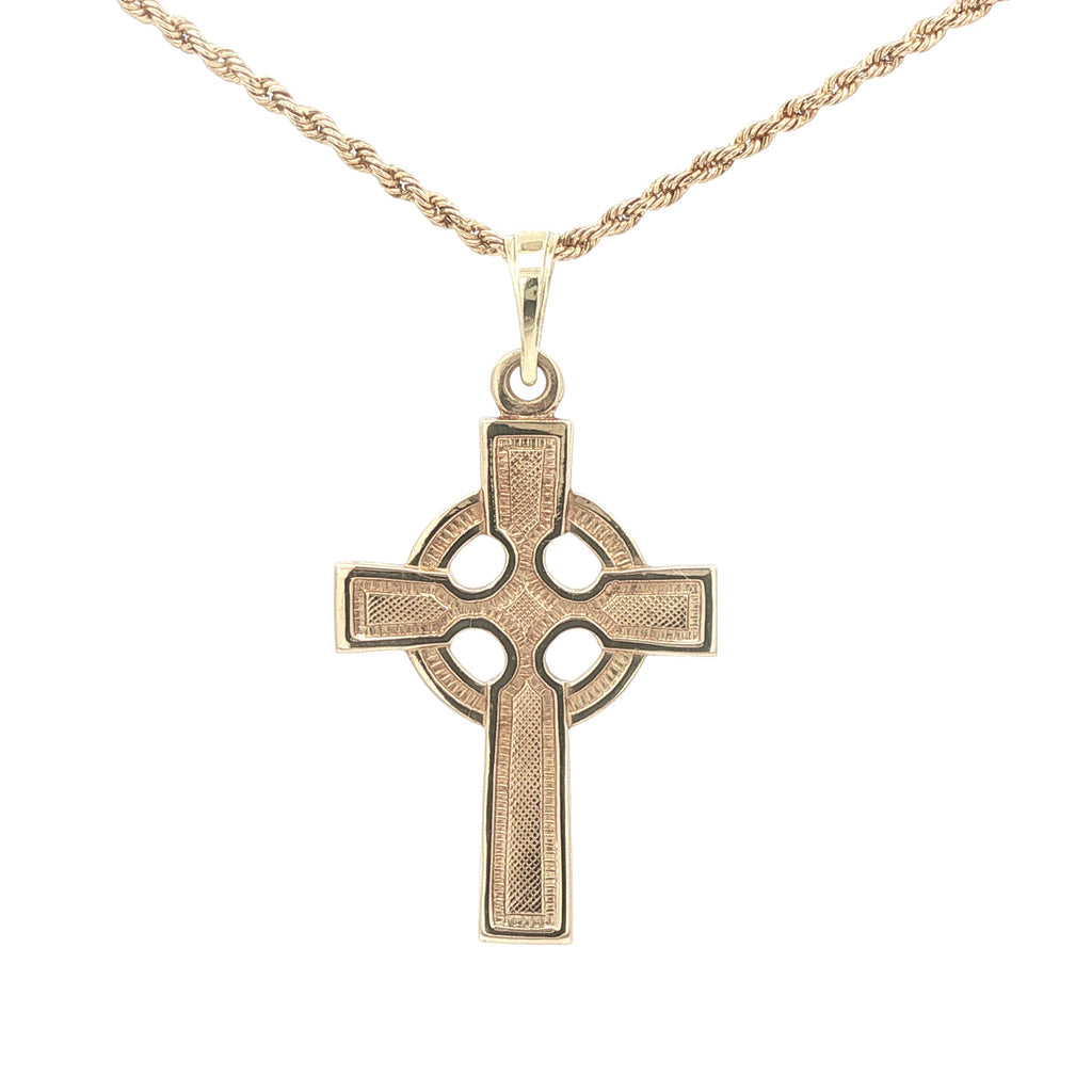 Estate 14K Yellow Gold Celtic Cross Pendant c. 1980s-1990s 36mm