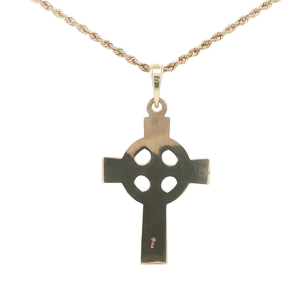 Estate 14K Yellow Gold Celtic Cross Pendant c. 1980s-1990s 36mm