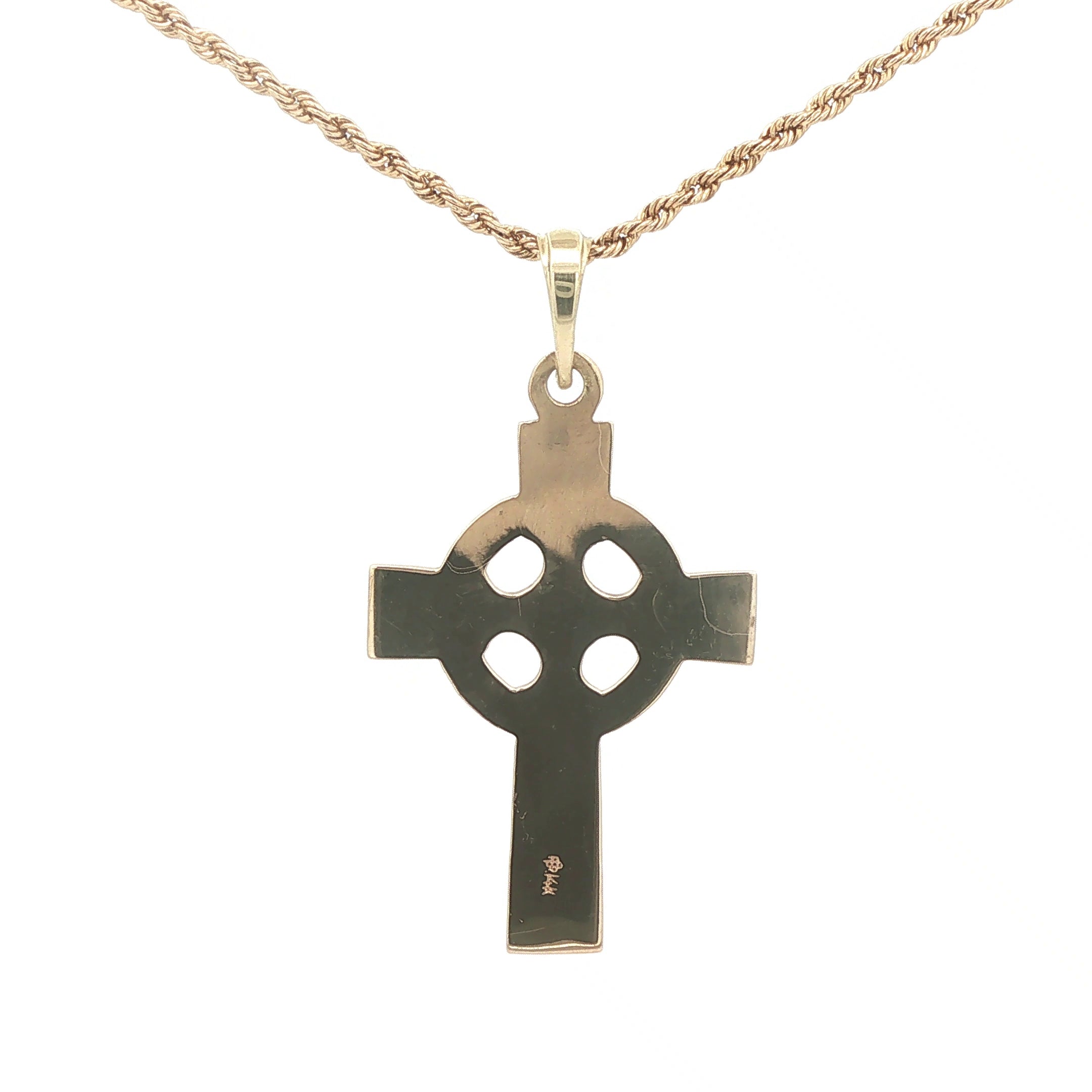 Estate 14K Yellow Gold Celtic Cross Pendant c. 1980s-1990s 36mm
