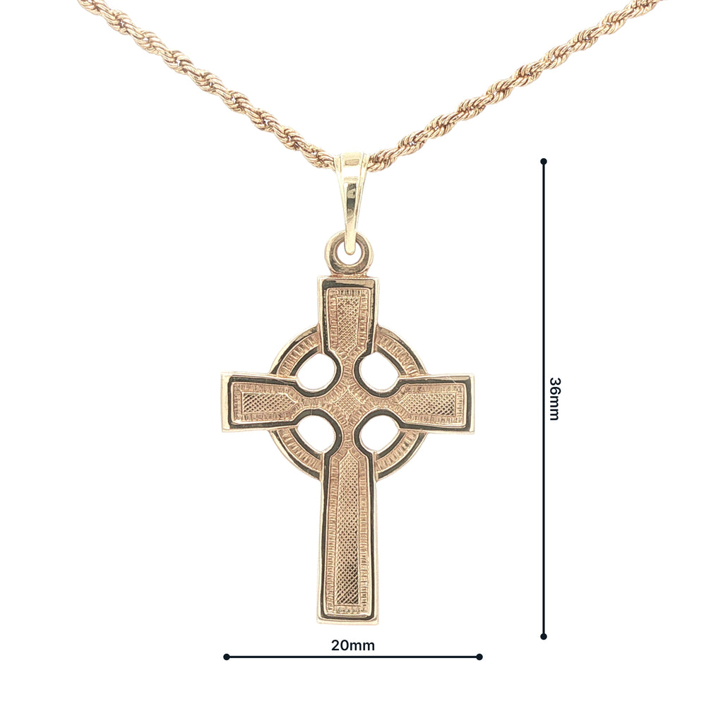 Estate 14K Yellow Gold Celtic Cross Pendant c. 1980s-1990s 36mm
