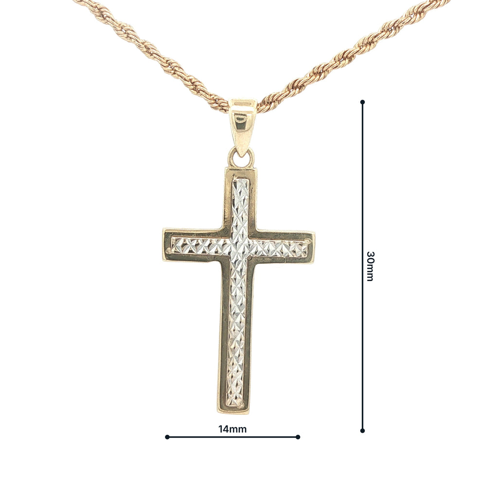 Estate 14K Yellow & White Gold Cross Pendant 30mm