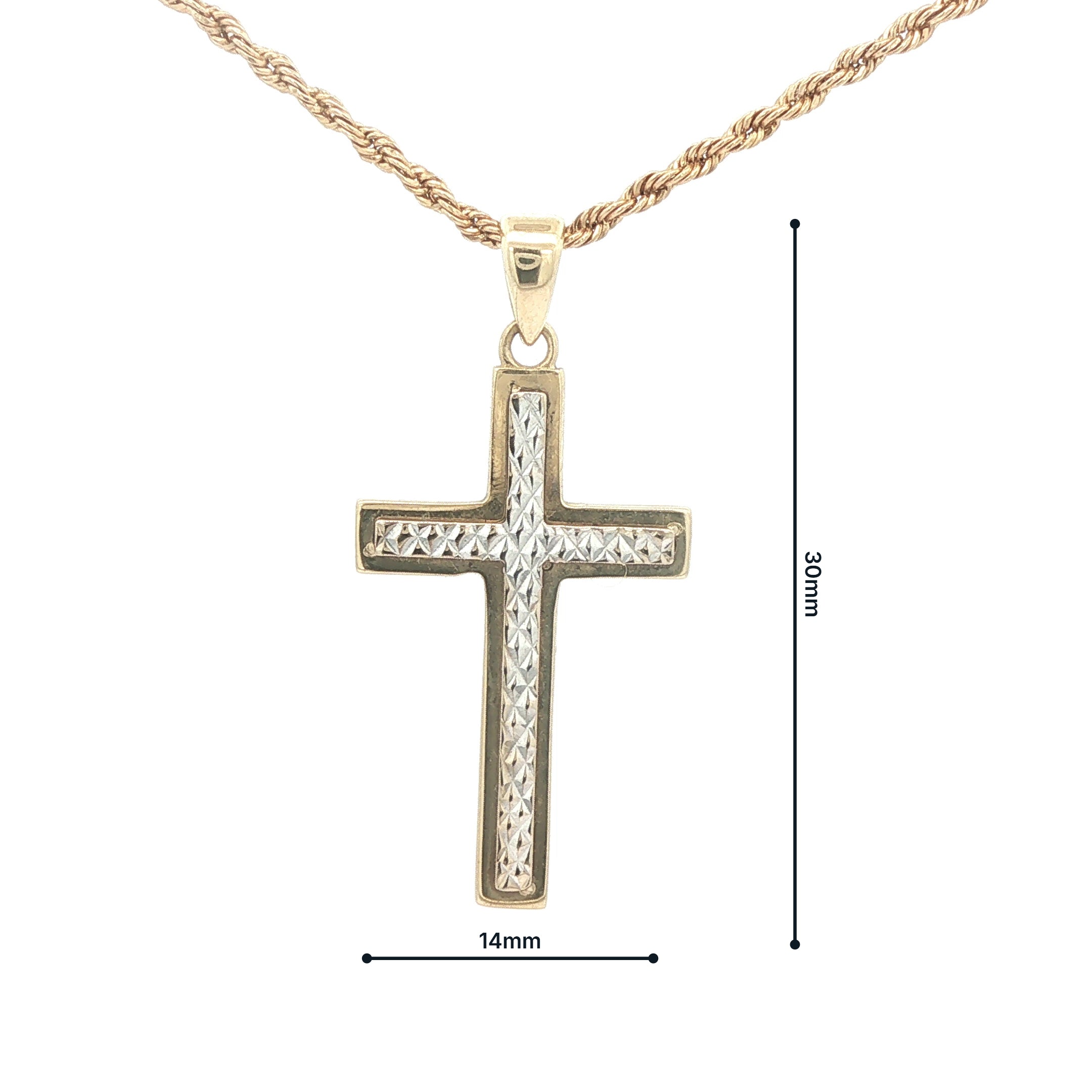 Estate 14K Yellow & White Gold Cross Pendant 30mm
