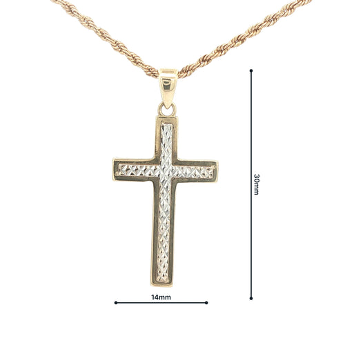 Estate 14K Yellow & White Gold Cross Pendant 30mm