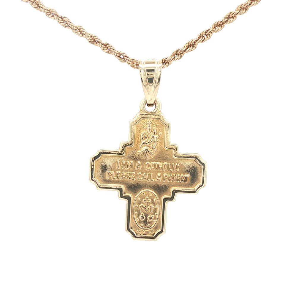Estate Late 20th Century 14K Yellow Gold Catholic Sick Call Cross Pendant 27mm