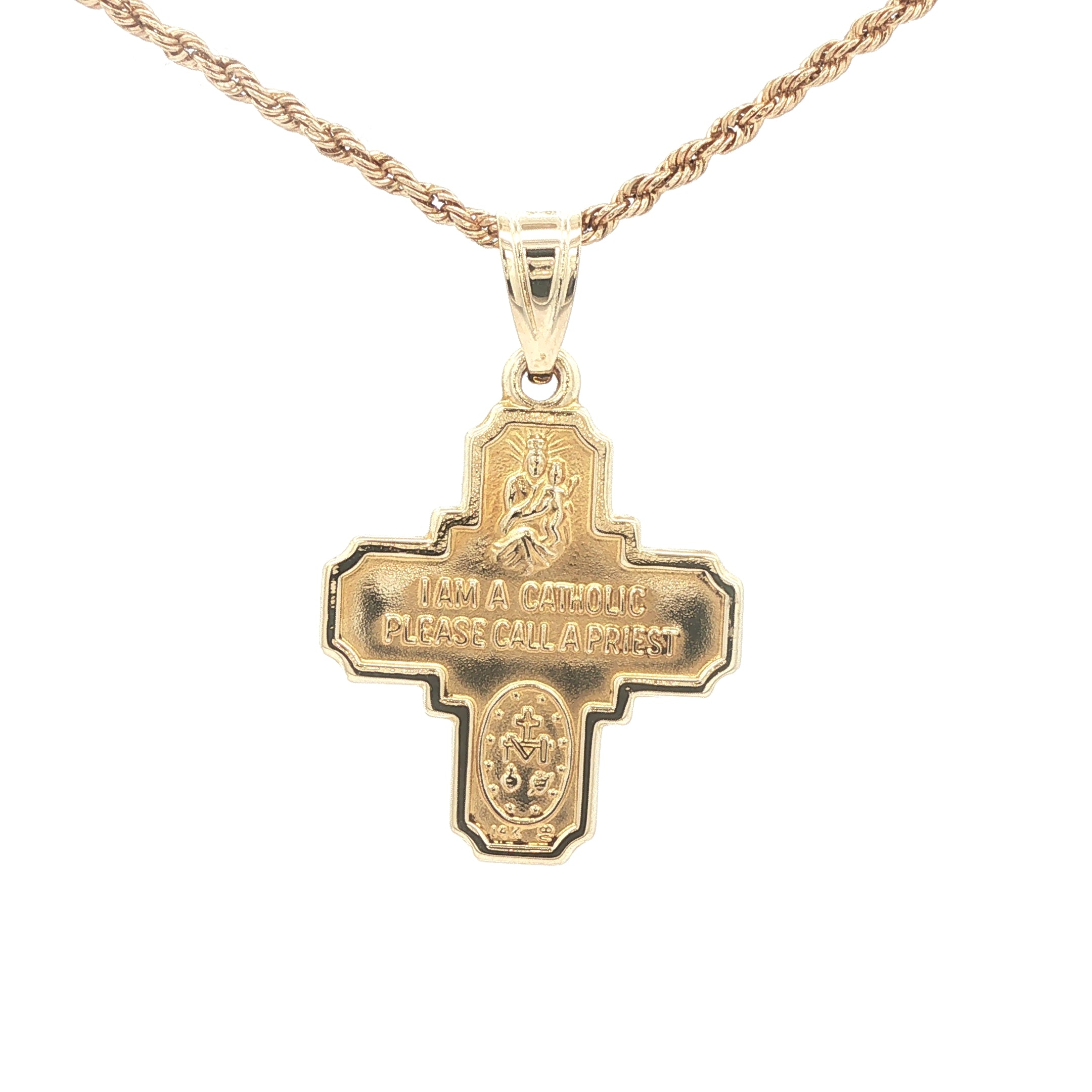 Estate Late 20th Century 14K Yellow Gold Catholic Sick Call Cross Pendant 27mm