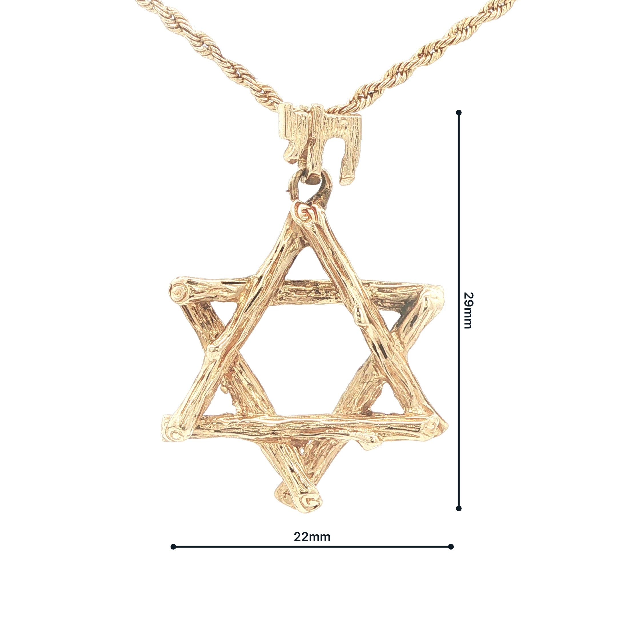 Estate Late 20th Century 14K Yellow Gold Star of David Pendant Textured Openwork 29mm