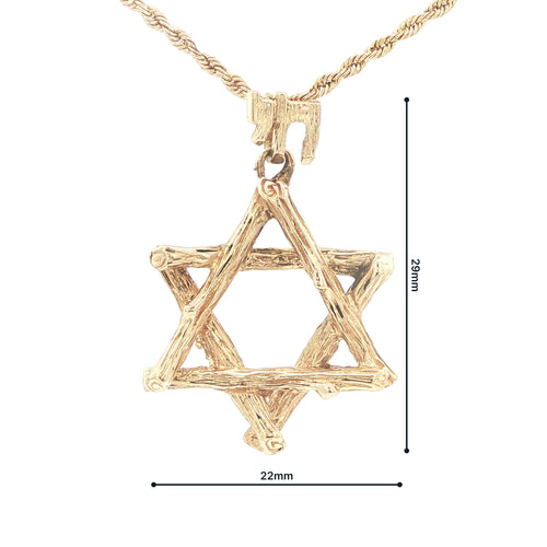 Estate Late 20th Century 14K Yellow Gold Star of David Pendant Textured Openwork 29mm
