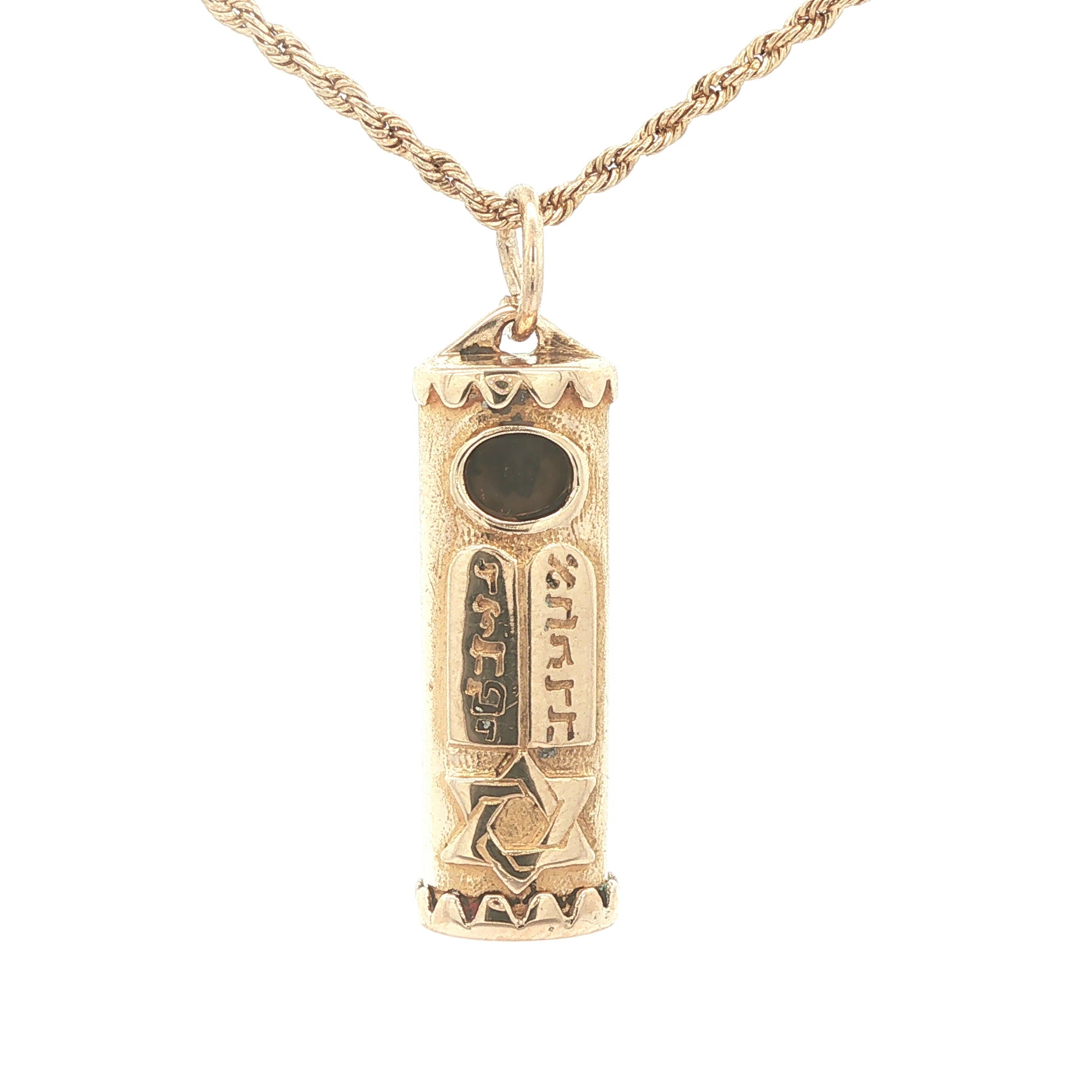 Estate Vintage c. 1980s-1990s 14K Yellow Gold Mezuzah Pendant Star of David Hebrew Prayer Scroll Case 30mm